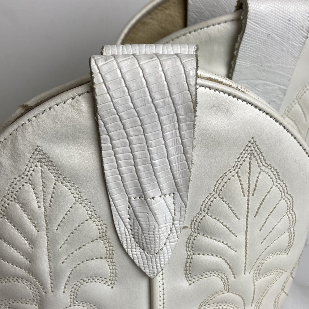 Vintage Brass Plum White Genuine Leather Cowboy Boots 6.5 Rodeo 80’s Rockabilly - Picture 6 of 16